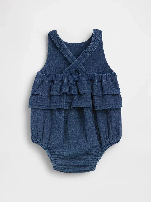 Body a palloncino in denim con garza di cotone per neonati