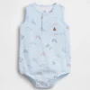 Body Henley con tasca in garza di cotone per neonati