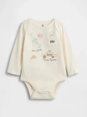 Body in cotone biologico con tasca e logo NYC della linea “Baby First Favorites”