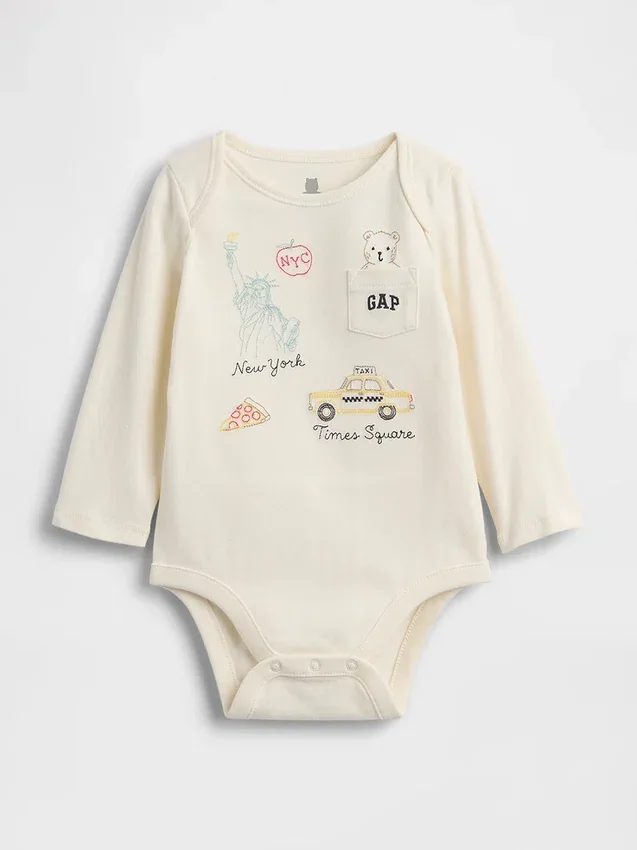 Body in cotone biologico con tasca e logo NYC della linea “Baby First Favorites”