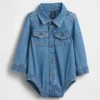 Body in denim con bottoni per neonati