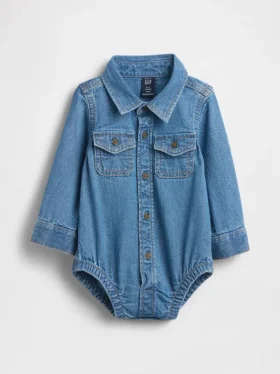 Body in denim con bottoni per neonati