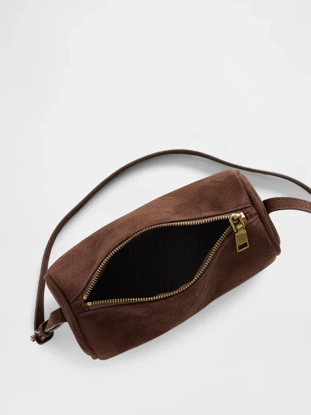 Borsa a botte in pelle scamosciata vegana