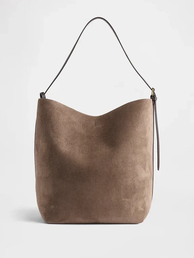 Borsa a secchiello in pelle scamosciata vegana