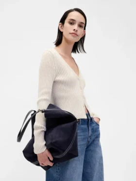 Borsa a secchiello in pelle scamosciata vegana