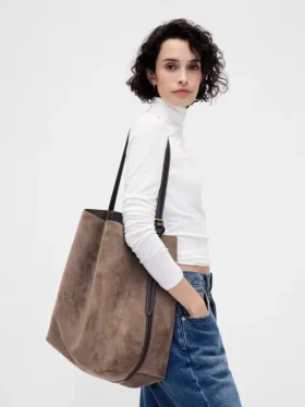 Borsa a secchiello in pelle scamosciata vegana