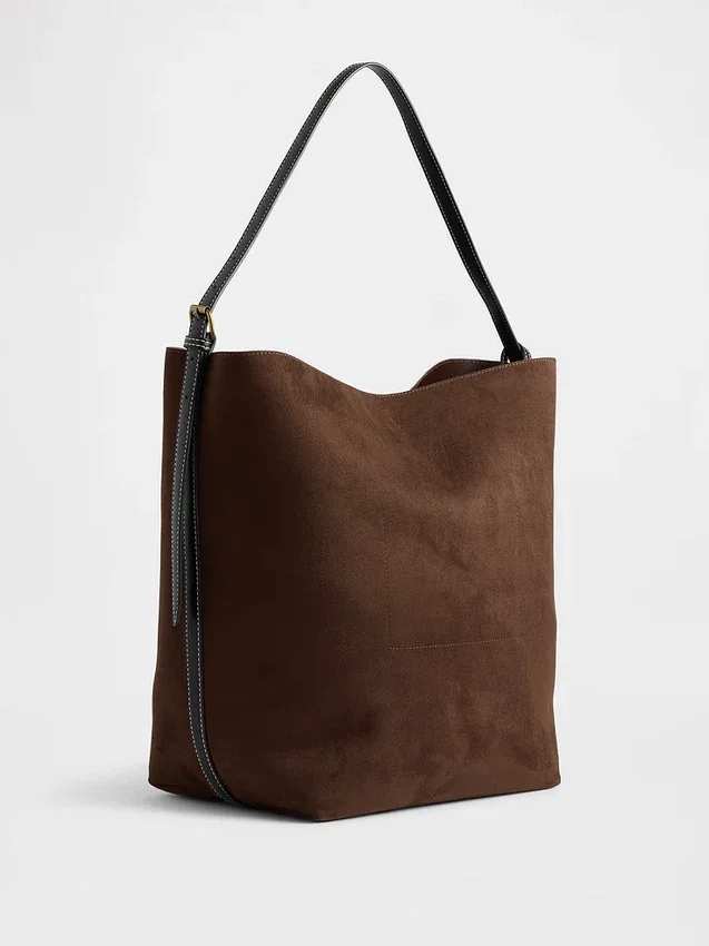 Borsa a secchiello in pelle scamosciata vegana