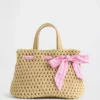 Borsa di paglia a quadretti con fiocco per bambini