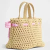 Borsa di paglia a quadretti con fiocco per bambini