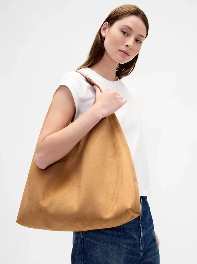 Borsa tote morbida in pelle scamosciata vegana