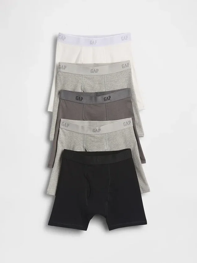 Boxer da bambino in cotone biologico elasticizzato con logo (confezione da 5)