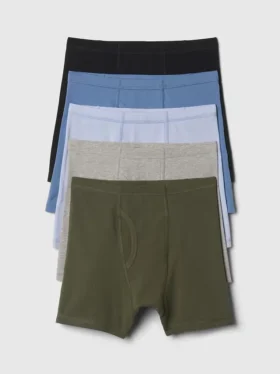 Boxer in cotone biologico elasticizzato a tinta unita per bambini (confezione da 5)