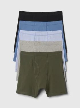 Boxer in cotone biologico elasticizzato a tinta unita per bambini (confezione da 5)