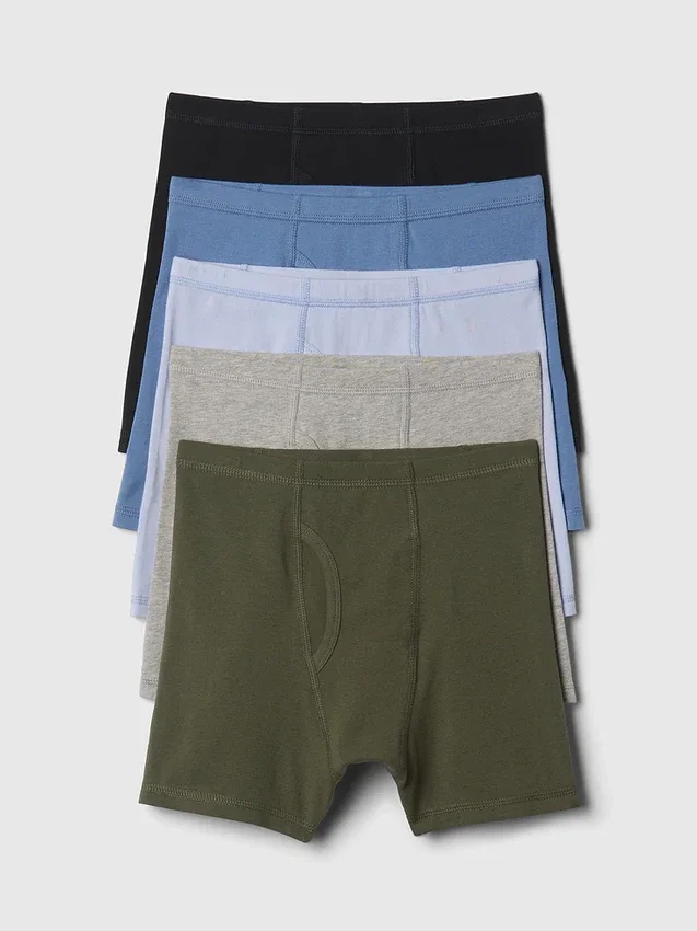 Boxer in cotone biologico elasticizzato a tinta unita per bambini (confezione da 5)