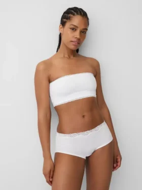 Bralette a fascia in cotone elasticizzato biologico con bordi in pizzo