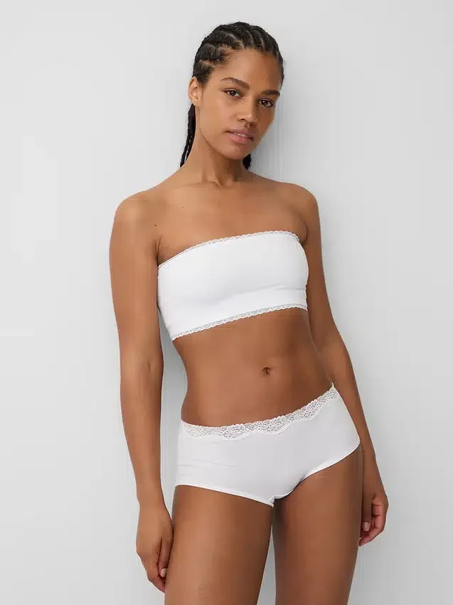 Bralette a fascia in cotone elasticizzato biologico con bordi in pizzo
