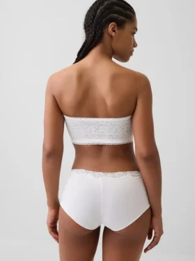 Bralette a fascia in cotone elasticizzato biologico con bordi in pizzo