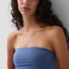 Bralette a fascia in cotone elasticizzato biologico con bordi in pizzo
