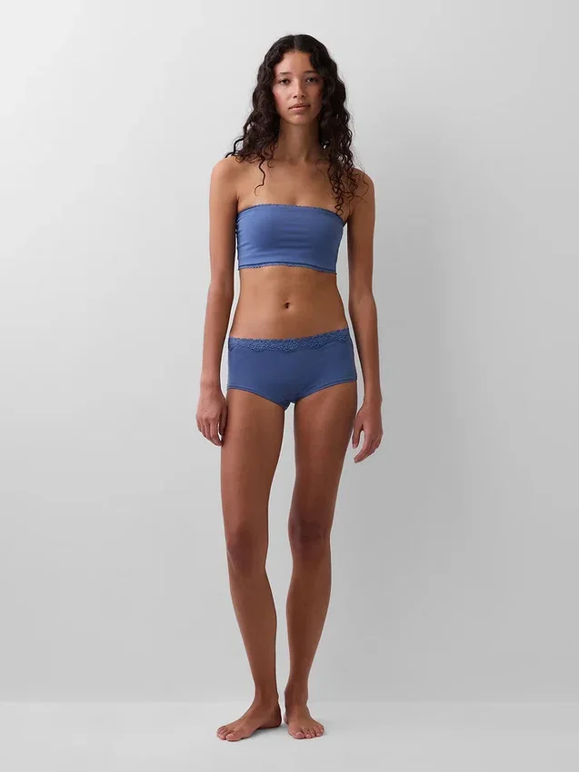 Bralette a fascia in cotone elasticizzato biologico con bordi in pizzo