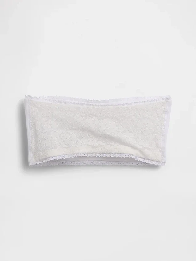 Bralette a fascia in cotone elasticizzato biologico con bordi in pizzo