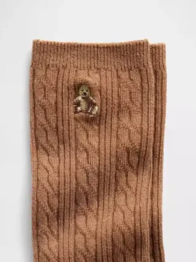 Calze corti a maglia intrecciata con orsetto Brannan