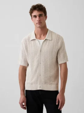 Camicia a maglia all’uncinetto con motivo a spina di pesce