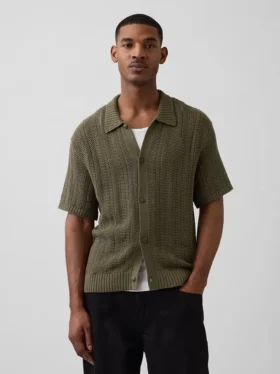 Camicia a maglia all’uncinetto con motivo a spina di pesce