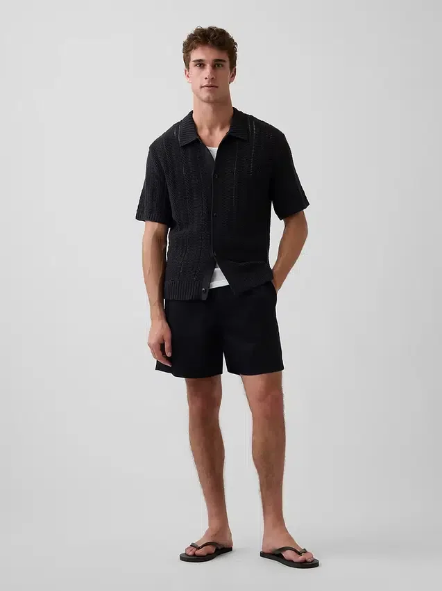 Camicia a maglia all’uncinetto con motivo a spina di pesce