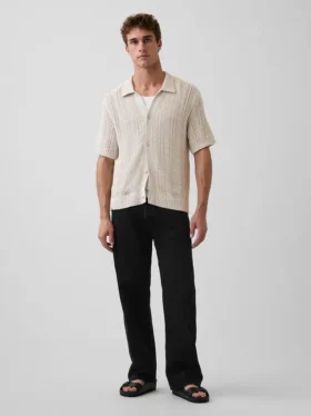 Camicia a maglia all’uncinetto con motivo a spina di pesce