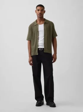 Camicia a maglia all’uncinetto con motivo a spina di pesce