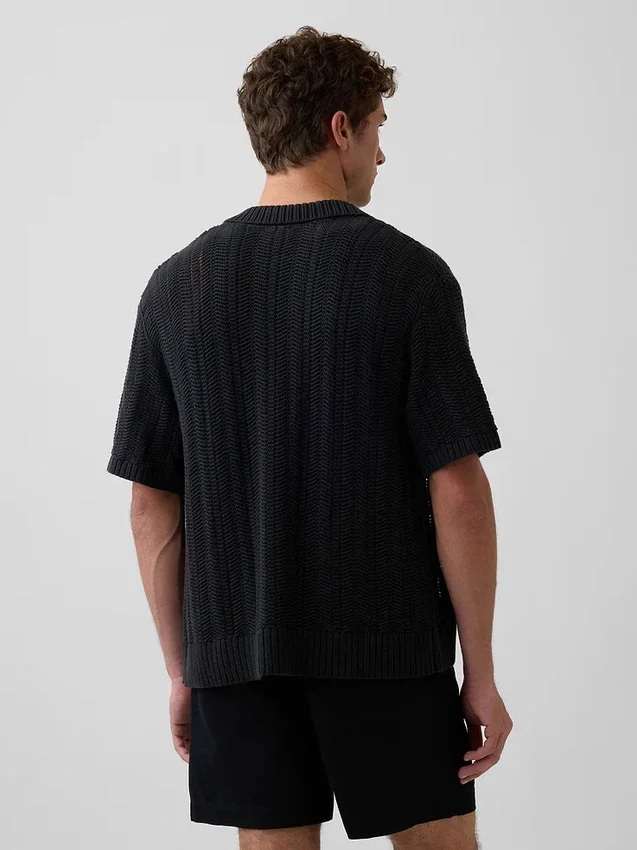 Camicia a maglia all’uncinetto con motivo a spina di pesce