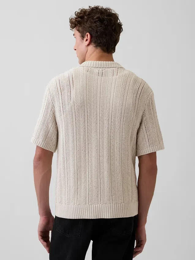 Camicia a maglia all’uncinetto con motivo a spina di pesce