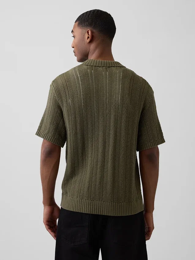Camicia a maglia all’uncinetto con motivo a spina di pesce