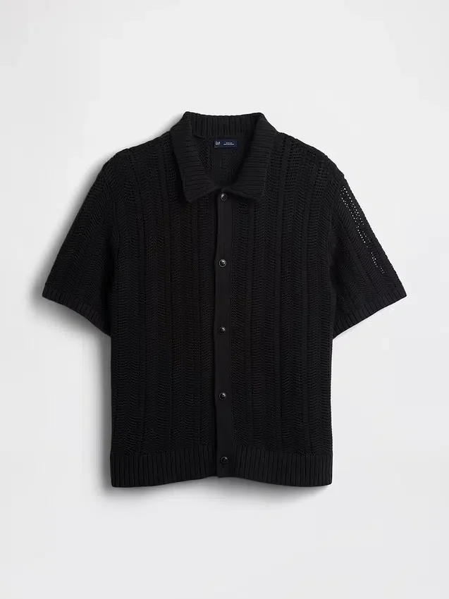 Camicia a maglia all’uncinetto con motivo a spina di pesce