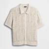 Camicia a maglia all’uncinetto con motivo a spina di pesce