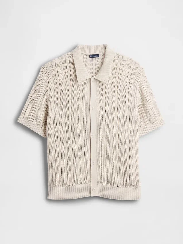 Camicia a maglia all’uncinetto con motivo a spina di pesce