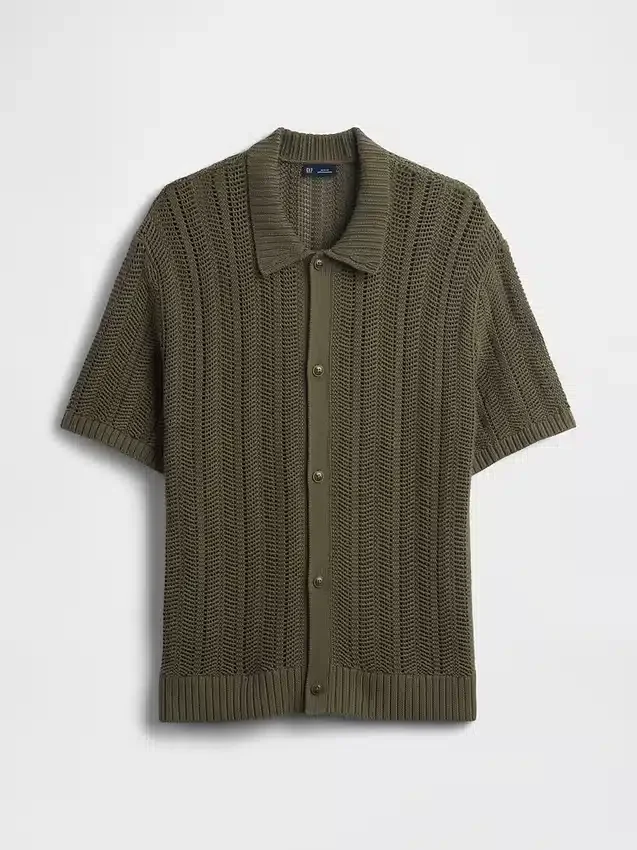 Camicia a maglia all’uncinetto con motivo a spina di pesce