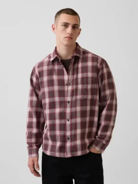 Camicia a quadri dal taglio morbido in twill slavato
