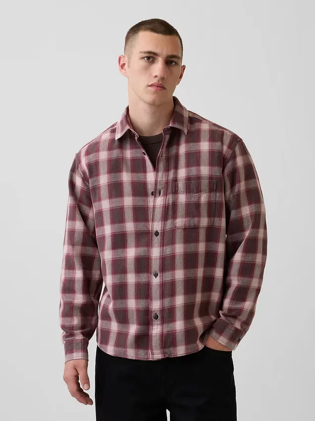 Camicia a quadri dal taglio morbido in twill slavato