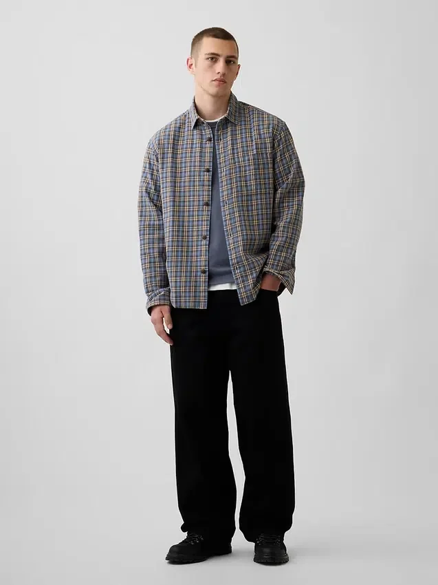 Camicia a quadri dal taglio morbido in twill slavato