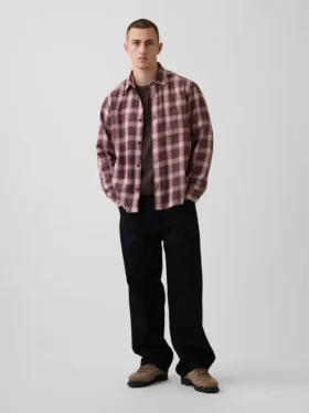 Camicia a quadri dal taglio morbido in twill slavato