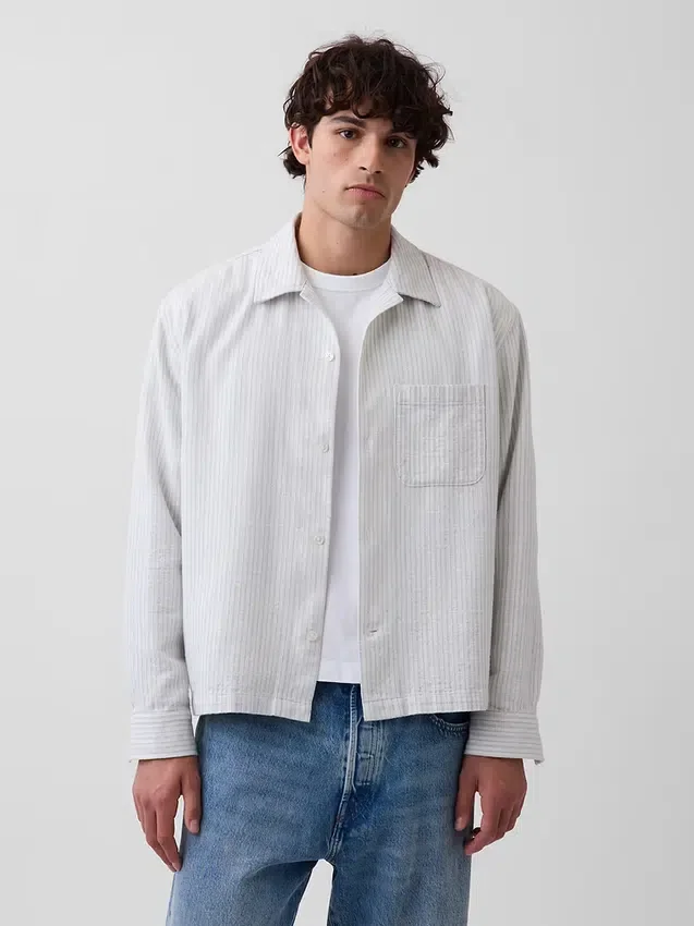 Camicia a righe Dobby dalla vestibilità comoda con orlo dritto