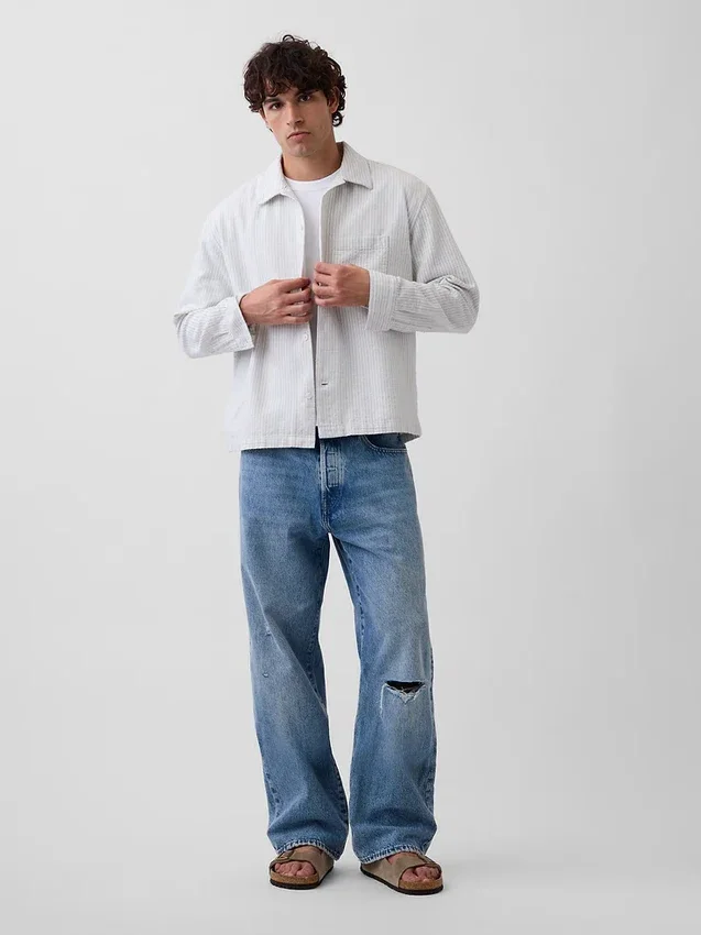 Camicia a righe Dobby dalla vestibilità comoda con orlo dritto