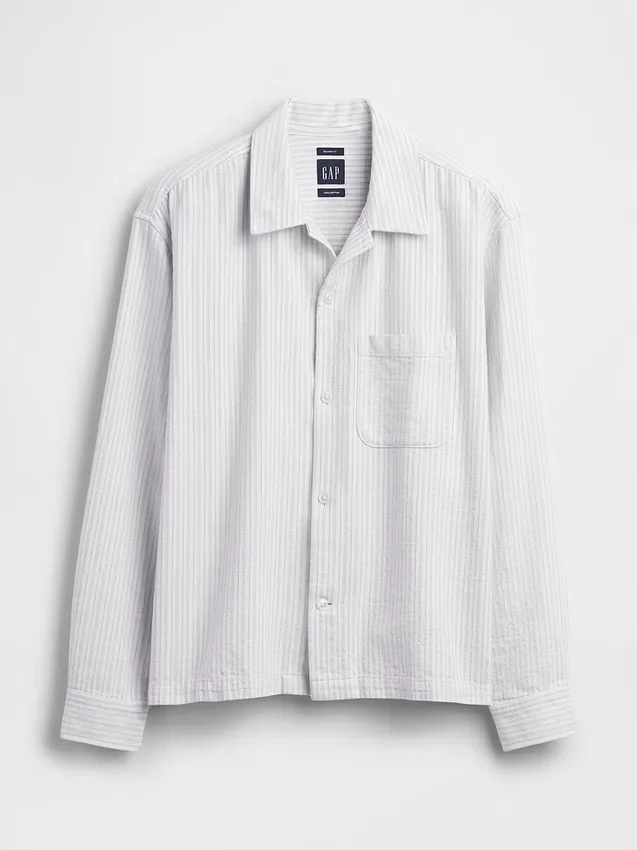 Camicia a righe Dobby dalla vestibilità comoda con orlo dritto
