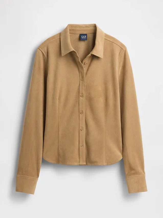 Camicia aderente in pelle scamosciata vegana