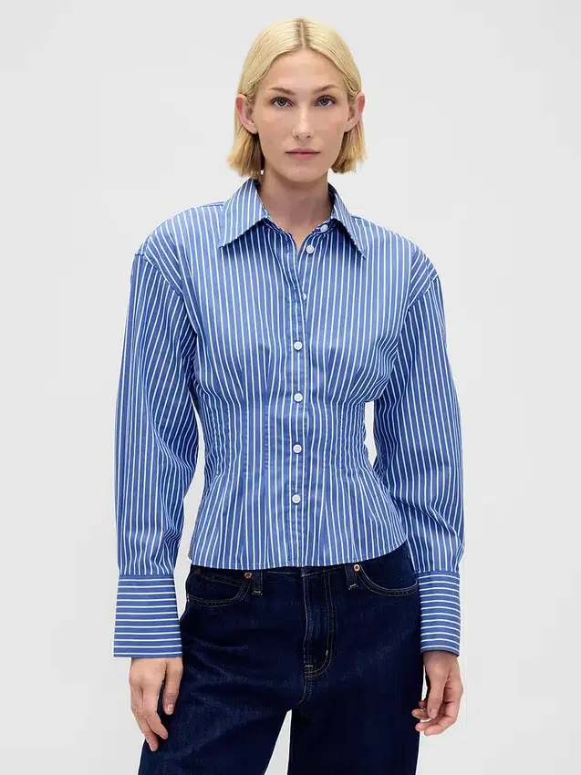 Camicia aderente in popeline di cotone biologico