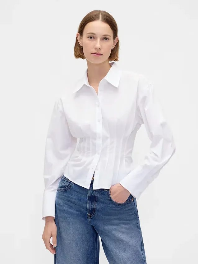 Camicia aderente in popeline di cotone biologico