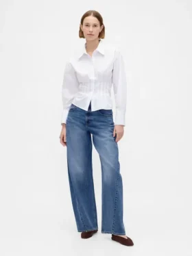 Camicia aderente in popeline di cotone biologico