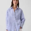 Camicia ampia a righe in popeline di cotone biologico