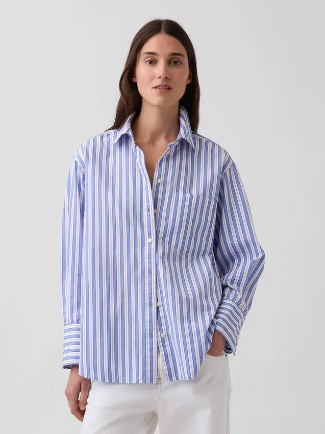 Camicia ampia a righe in popeline di cotone biologico